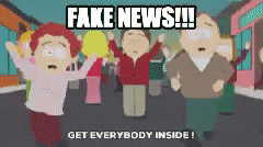 Imagem mostra personagens do desenho South Park correndo, com as palavras fake news aparecendo no topo.